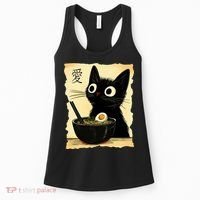 Funny Cat Ramen Graphic Japanese Kawaii Anime Cat Women's Tank Top thumb 0