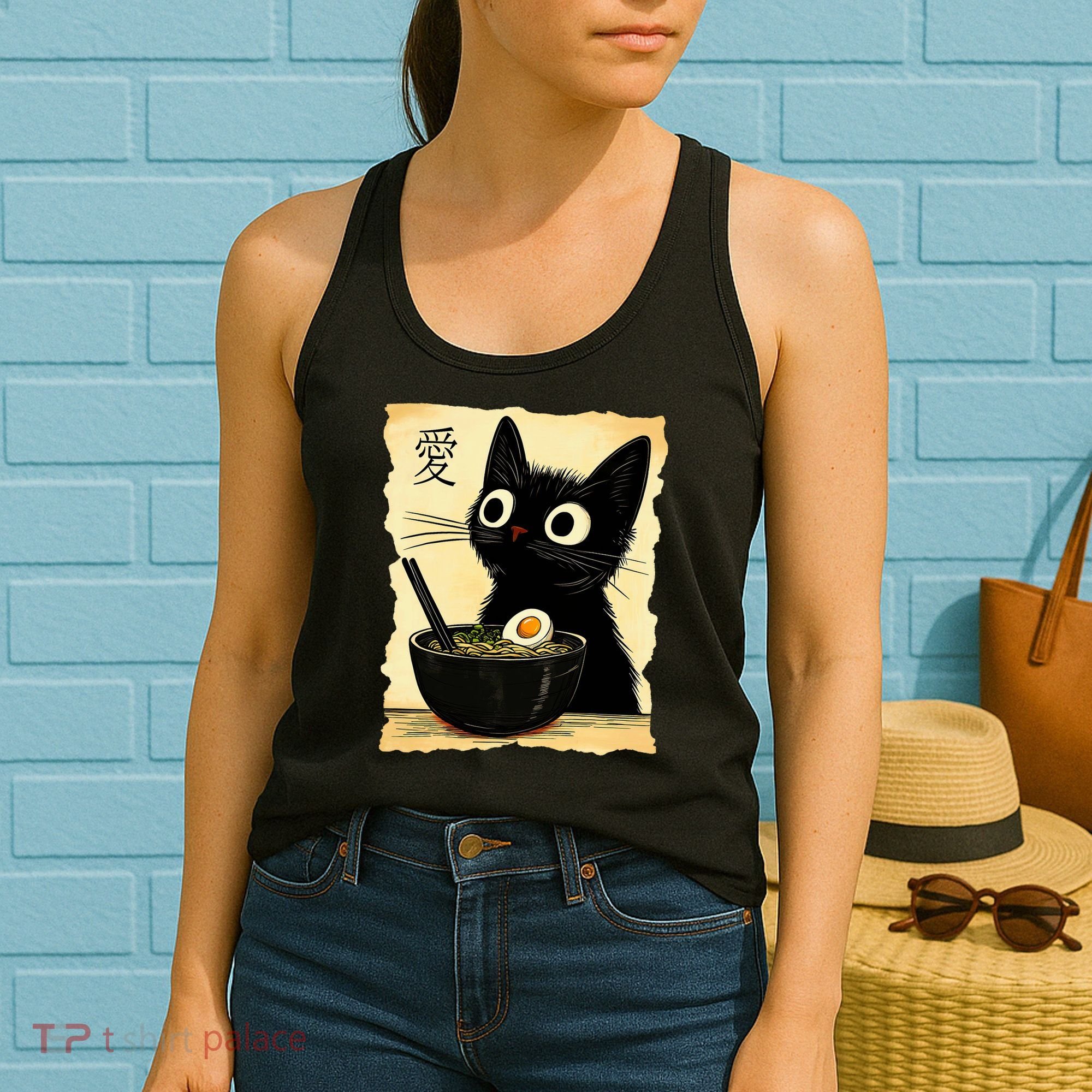 Funny Cat Ramen Graphic Japanese Kawaii Anime Cat Women's Tank Top