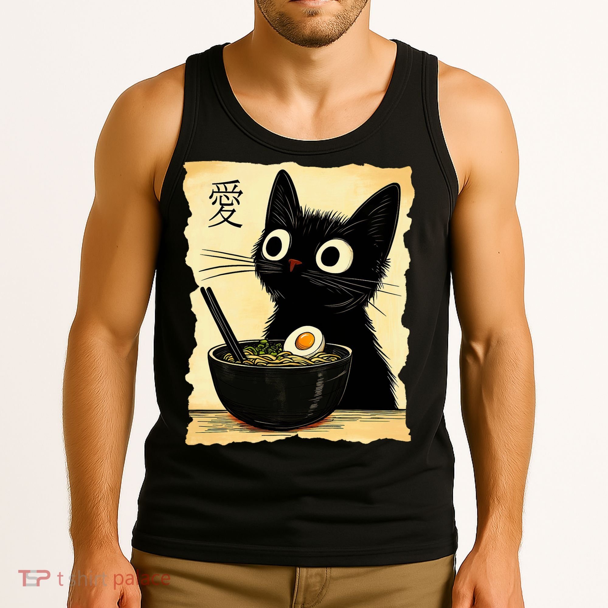 Funny Cat Ramen Graphic Japanese Kawaii Anime Cat Tank Top