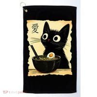 Funny Cat Ramen Graphic Japanese Kawaii Anime Cat Golf Towel thumb 0
