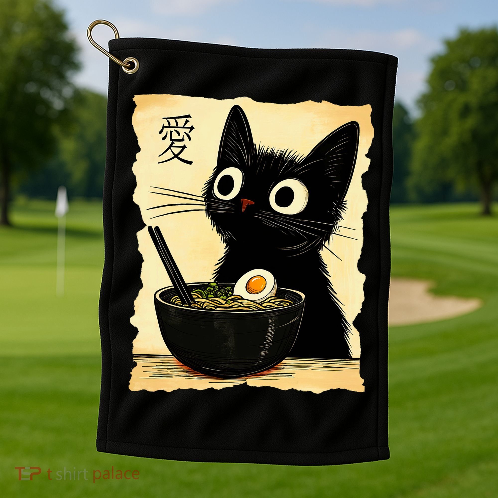 Funny Cat Ramen Graphic Japanese Kawaii Anime Cat Golf Towel