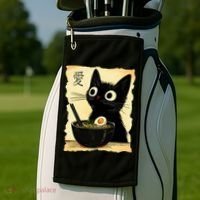Funny Cat Ramen Graphic Japanese Kawaii Anime Cat Golf Towel thumb 2