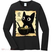Funny Cat Ramen Graphic Japanese Kawaii Anime Cat Women's Long Sleeve Shirt thumb 0