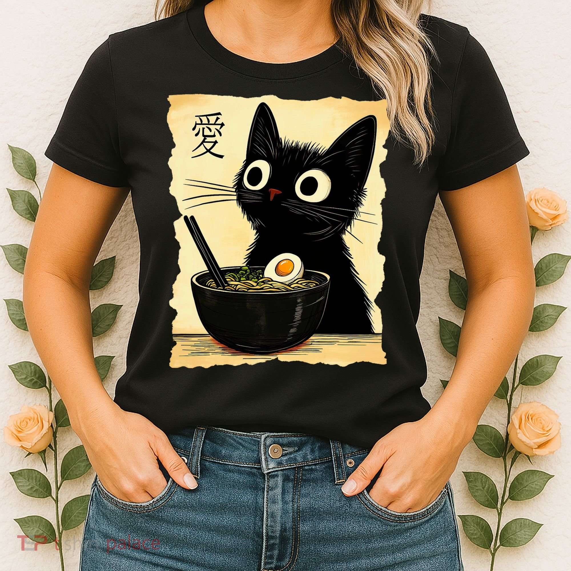 Funny Cat Ramen Graphic Japanese Kawaii Anime Cat Women's T-Shirt