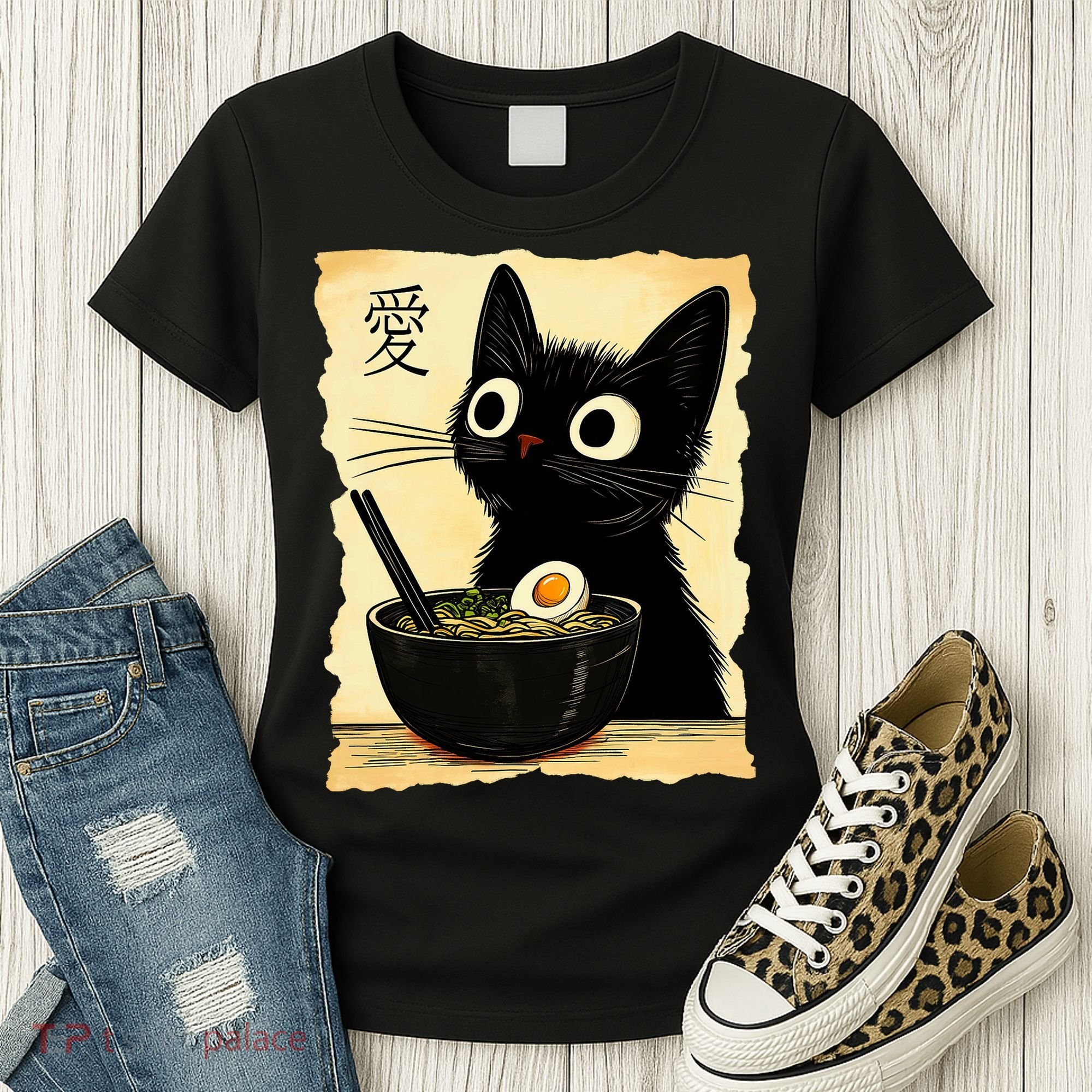 Funny Cat Ramen Graphic Japanese Kawaii Anime Cat Women's T-Shirt
