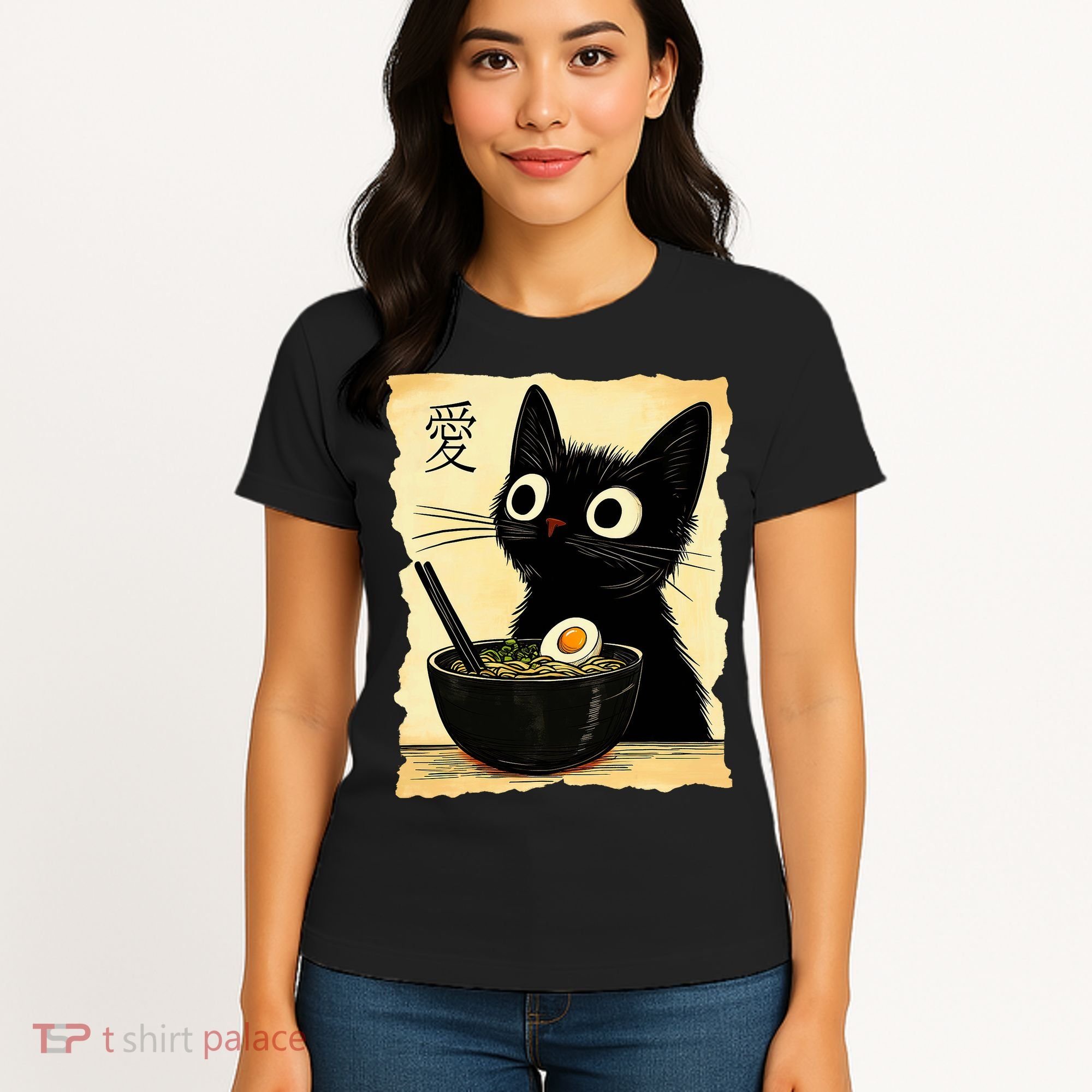 Funny Cat Ramen Graphic Japanese Kawaii Anime Cat Women's T-Shirt