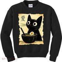 Funny Cat Ramen Graphic Japanese Kawaii Anime Cat Kids Sweatshirt thumb 0