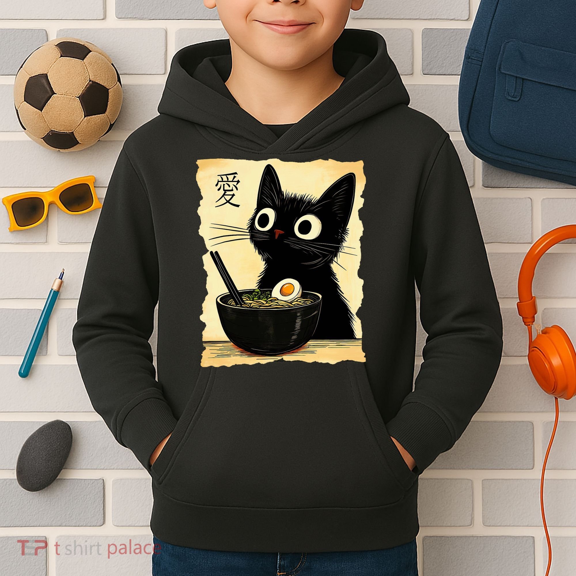 Funny Cat Ramen Graphic Japanese Kawaii Anime Cat Kids Hoodie