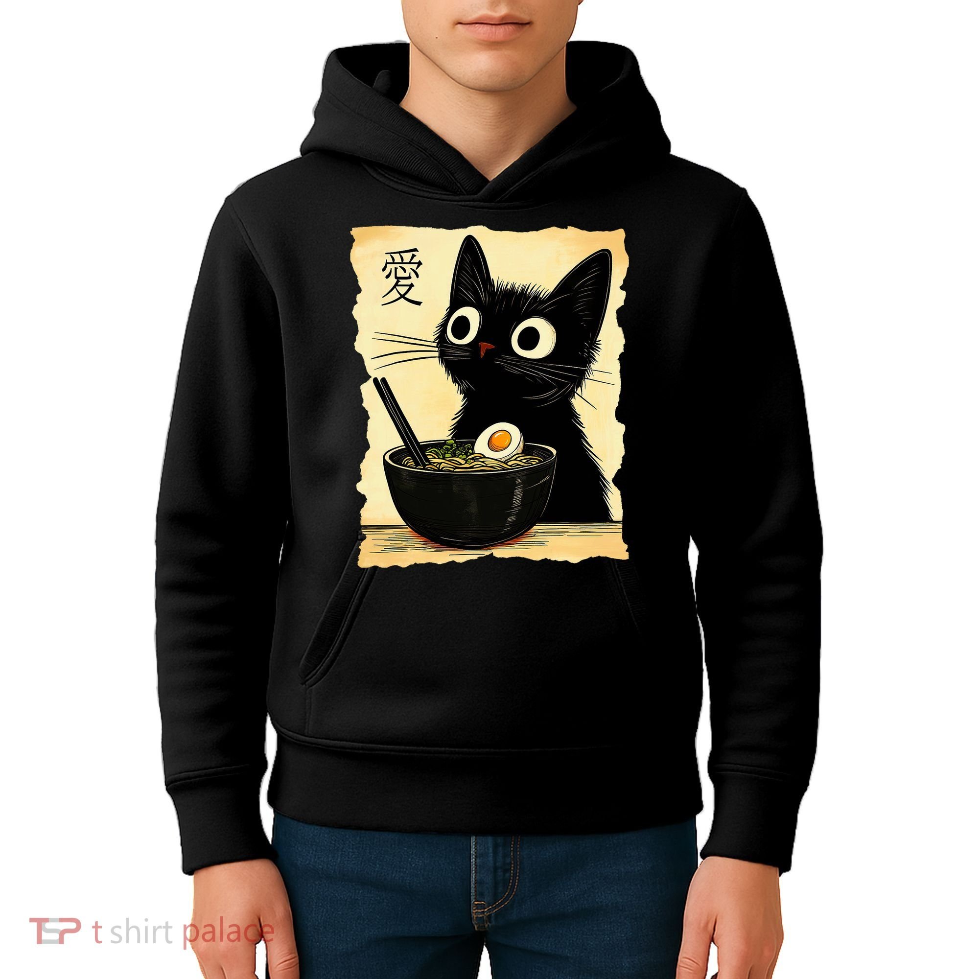 Funny Cat Ramen Graphic Japanese Kawaii Anime Cat Kids Hoodie