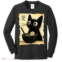 Funny Cat Ramen Graphic Japanese Kawaii Anime Cat Kids Long Sleeve Shirt thumb 0
