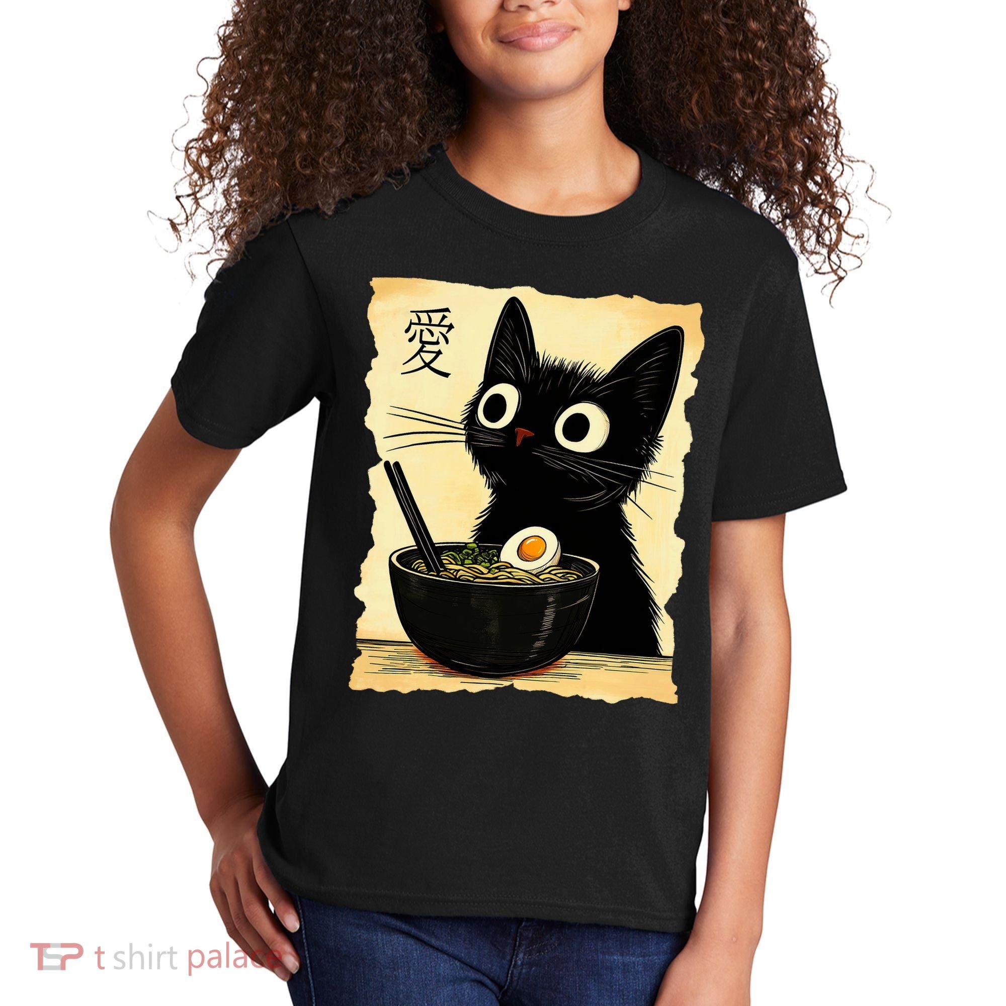 Funny Cat Ramen Graphic Japanese Kawaii Anime Cat Kids T-Shirt