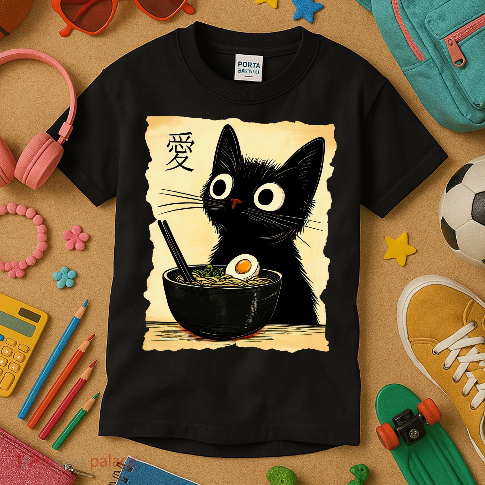 Funny Cat Ramen Graphic Japanese Kawaii Anime Cat Kids T-Shirt