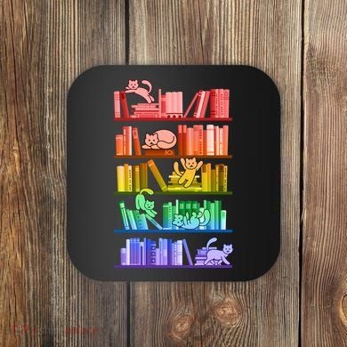 Funny Colorful Rainbow Library Cats Coaster