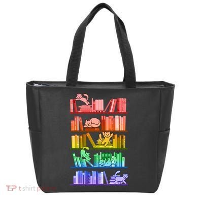 Funny Colorful Rainbow Library Cats Tote Bag