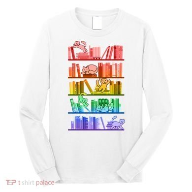 Funny Colorful Rainbow Library Cats Long Sleeve Shirt