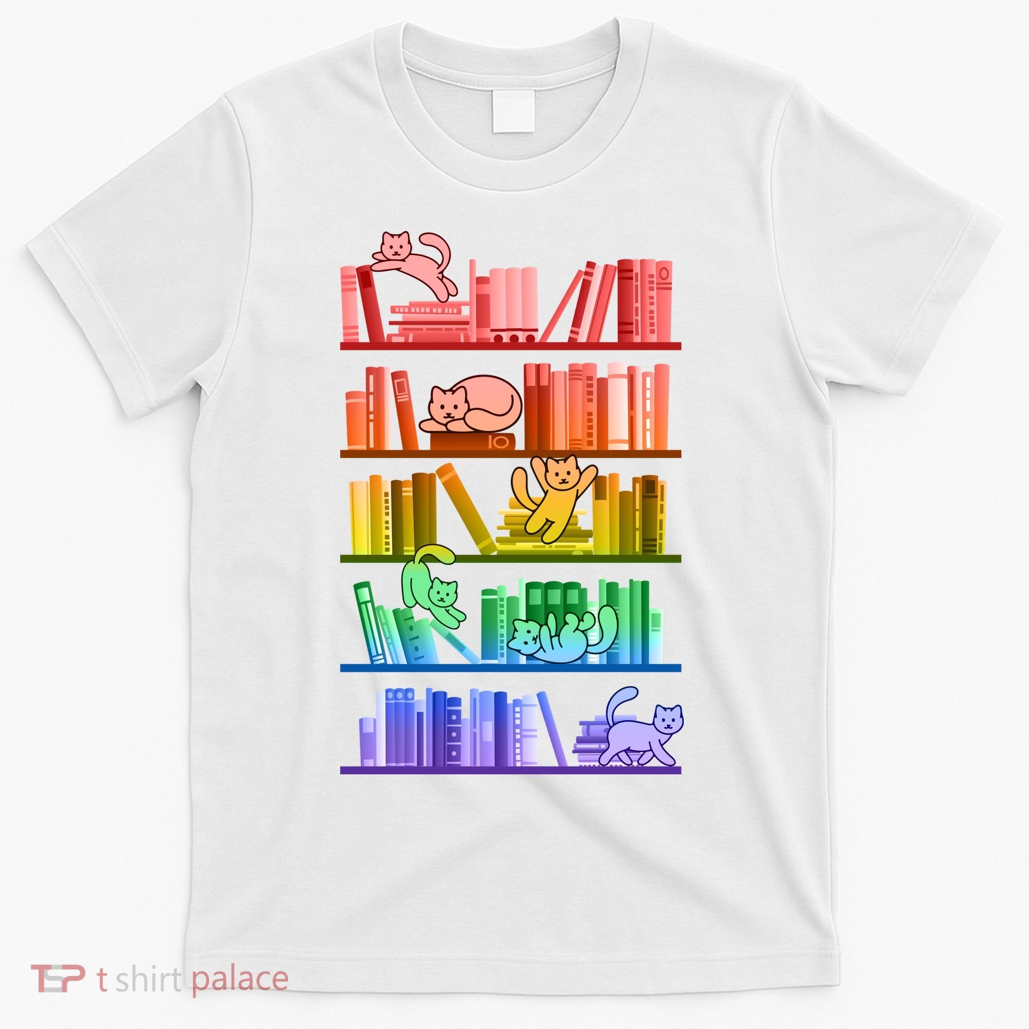 Funny Colorful Rainbow Library Cats T-Shirt