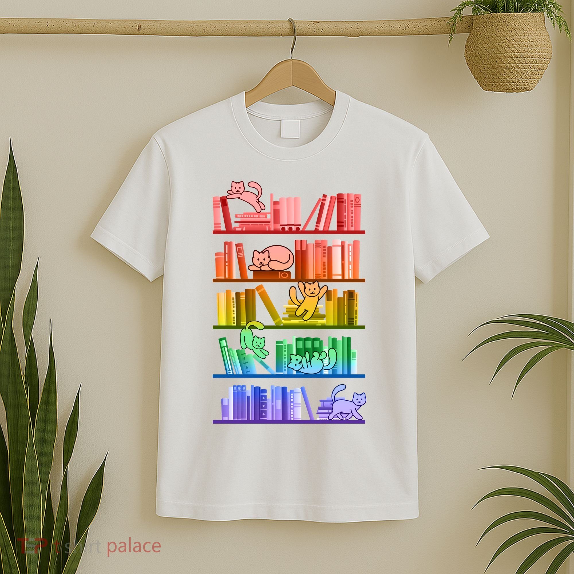 Funny Colorful Rainbow Library Cats T-Shirt