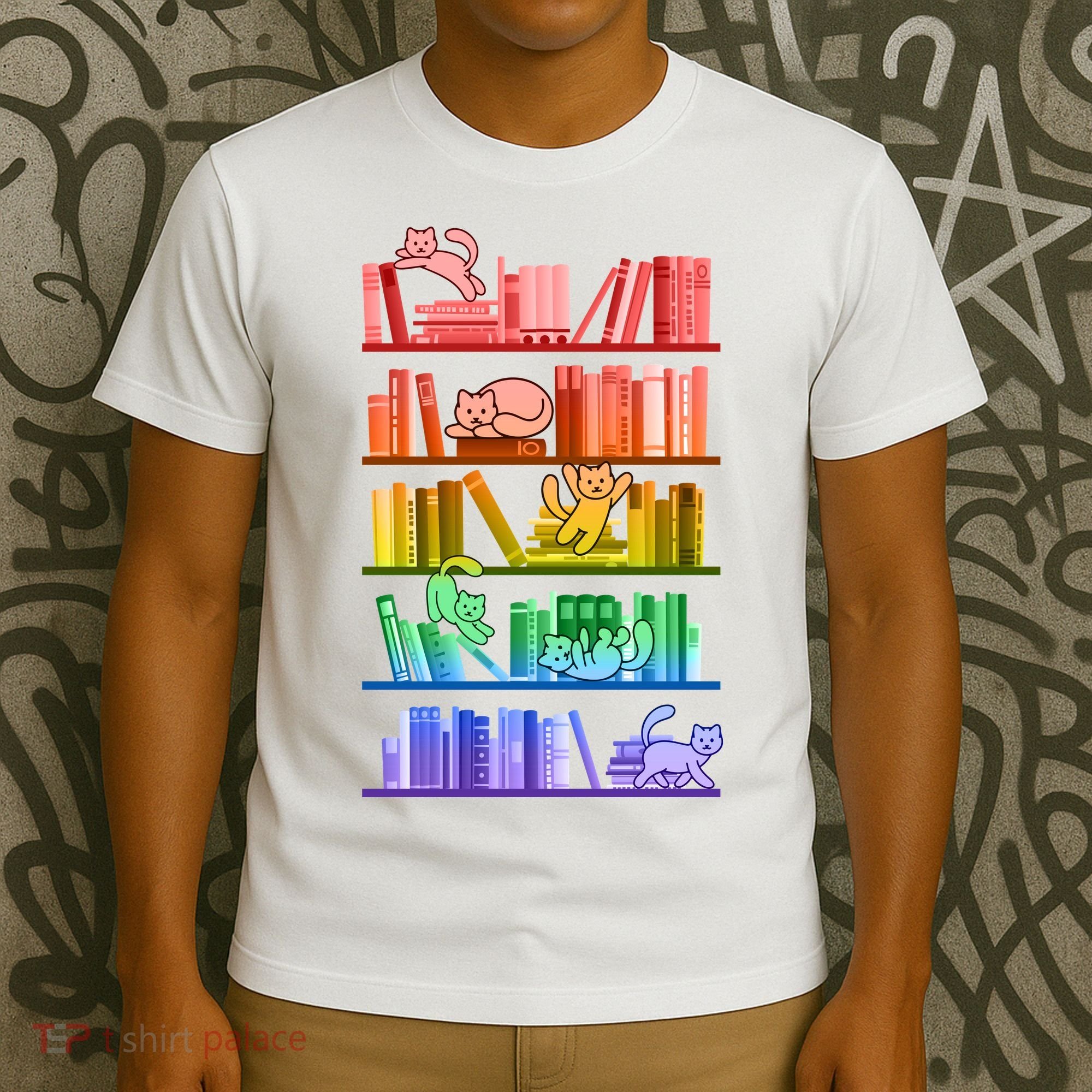 Funny Colorful Rainbow Library Cats T-Shirt