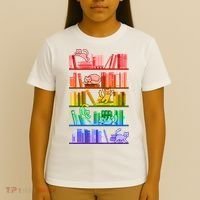 Funny Colorful Rainbow Library Cats T-Shirt thumb 4