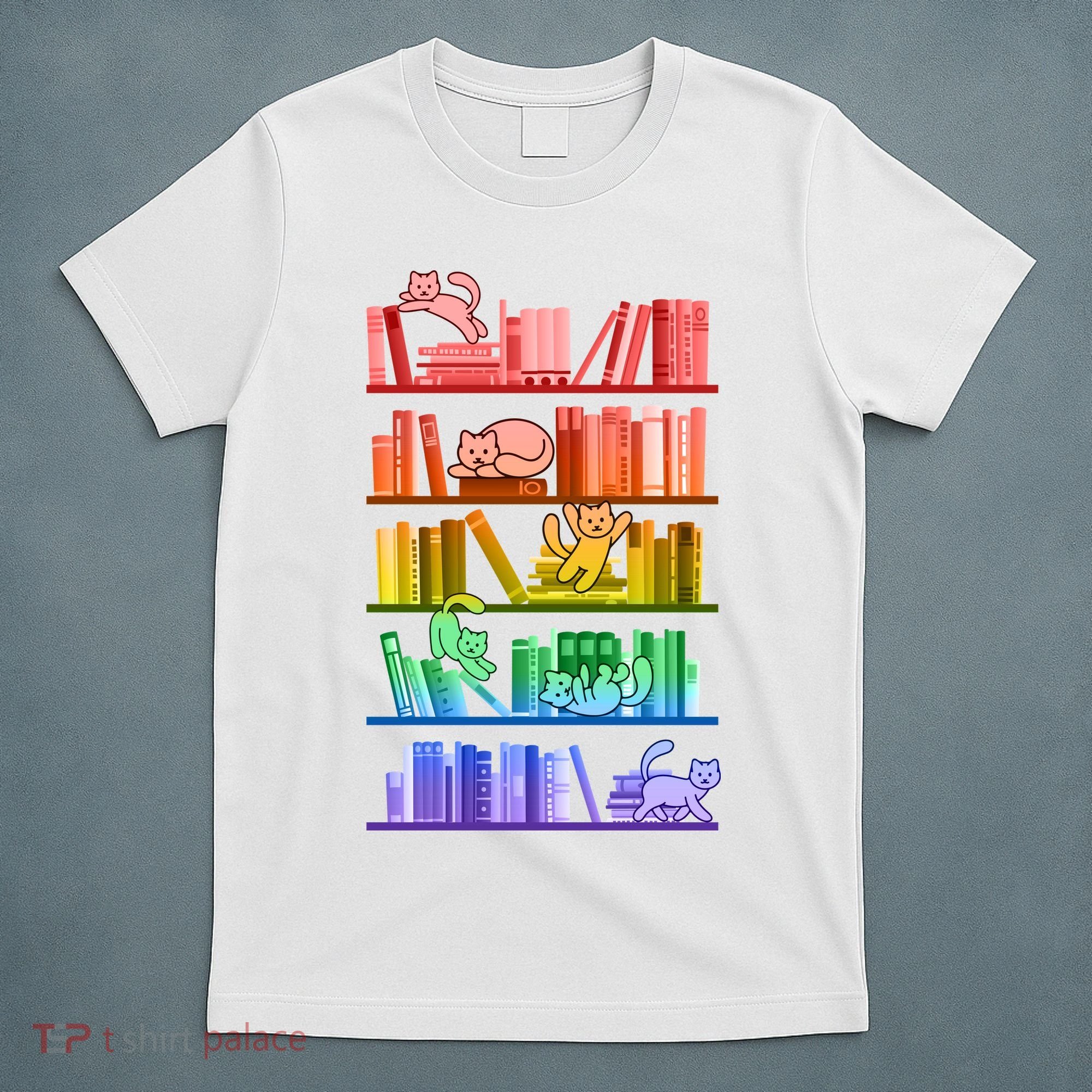Funny Colorful Rainbow Library Cats T-Shirt