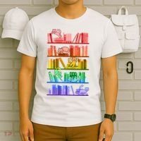Funny Colorful Rainbow Library Cats T-Shirt thumb 6