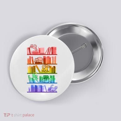 Funny Colorful Rainbow Library Cats Button