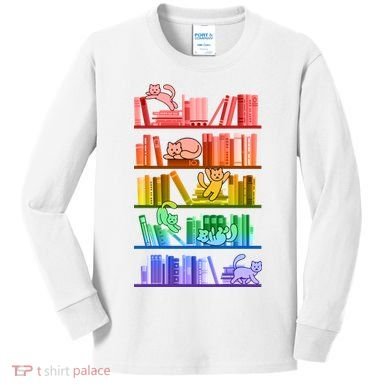 Funny Colorful Rainbow Library Cats Kids Long Sleeve Shirt