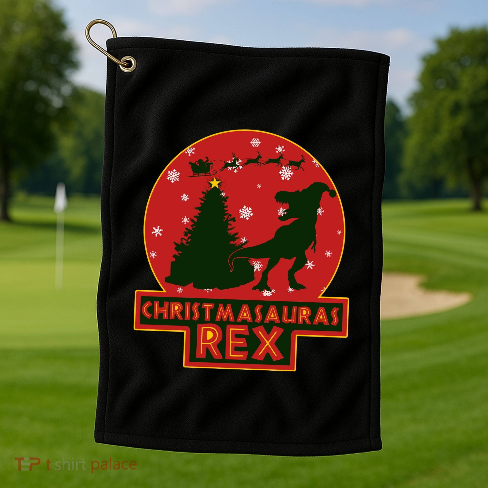 Funny Christmasaurus Rex Golf Towel