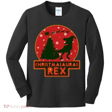 Funny Christmasaurus Rex Kids Long Sleeve Shirt
