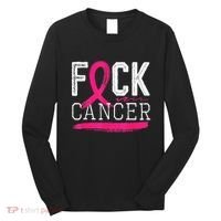 Fuck Cancer Retro Distressed Breast Cancer Awareness Month Long Sleeve Shirt thumb 0