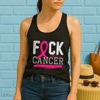 Fuck Cancer Retro Distressed Breast Cancer Awareness Month Women's Tank Top thumb 2