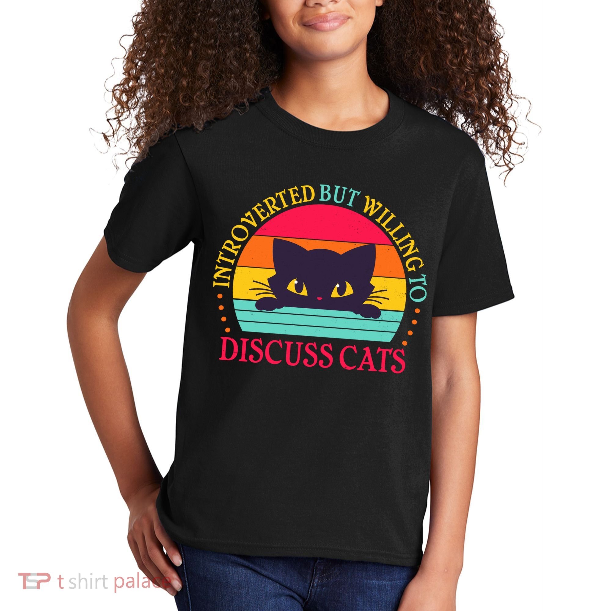 Funny Cute Retro Introverted But Willing To Discuss Cats Kids T-Shirt