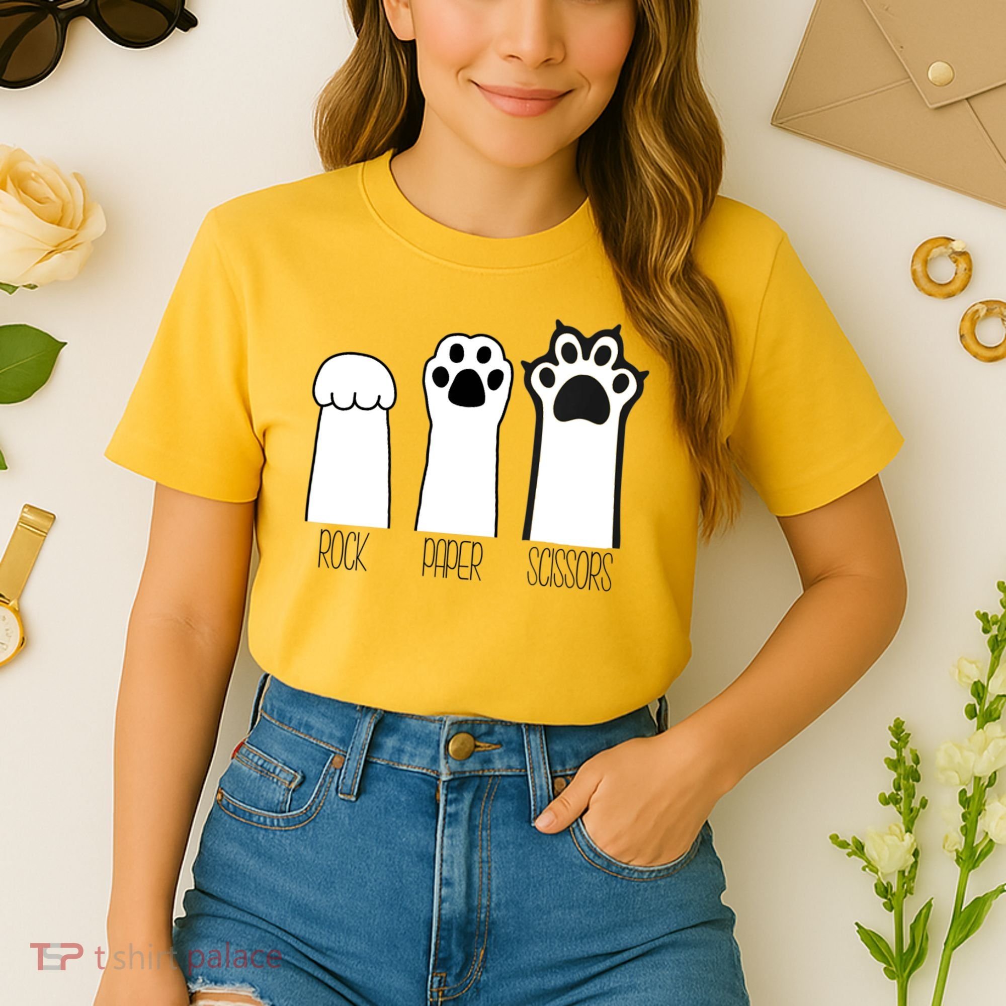 Funny Cat Rock Paper Scissors Cat Paws Cat Lover Comfort Colors Boxy T-Shirt