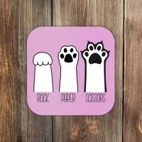 Funny Cat Rock Paper Scissors Cat Paws Cat Lover Coaster thumb 0
