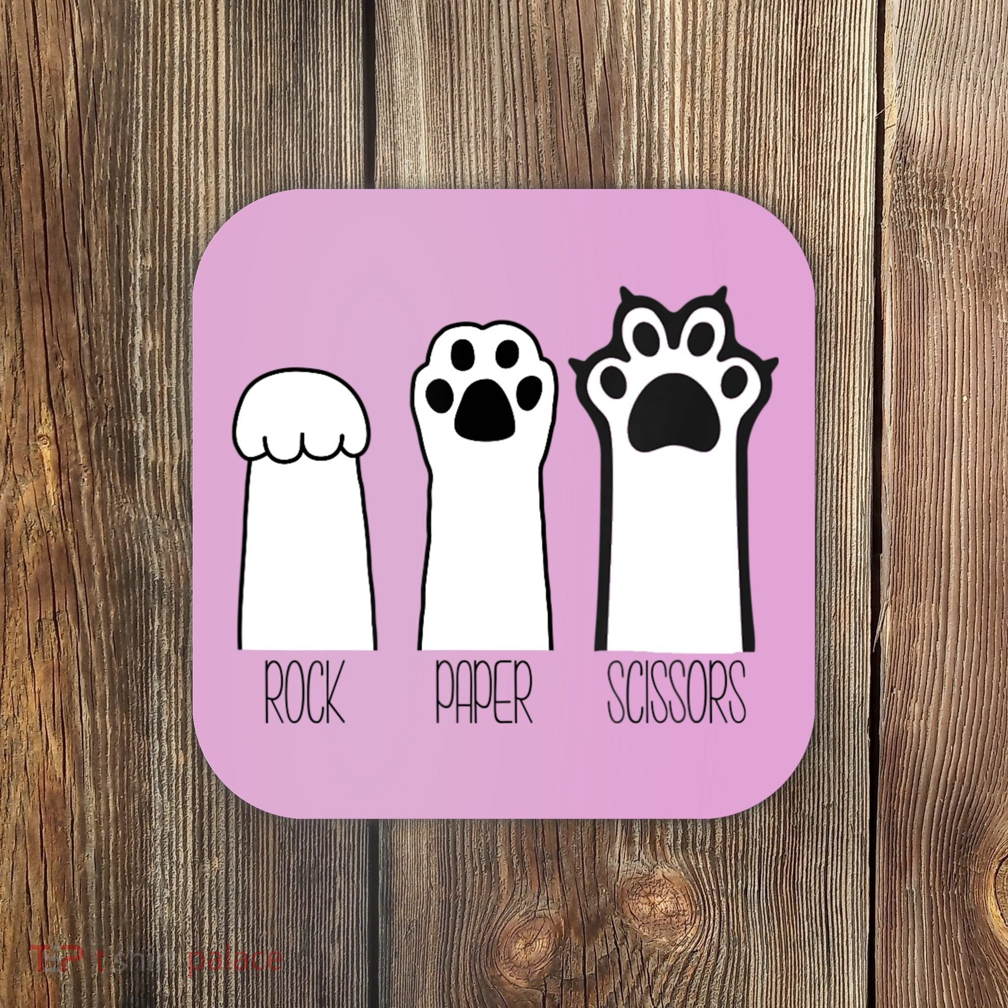 Funny Cat Rock Paper Scissors Cat Paws Cat Lover Coaster