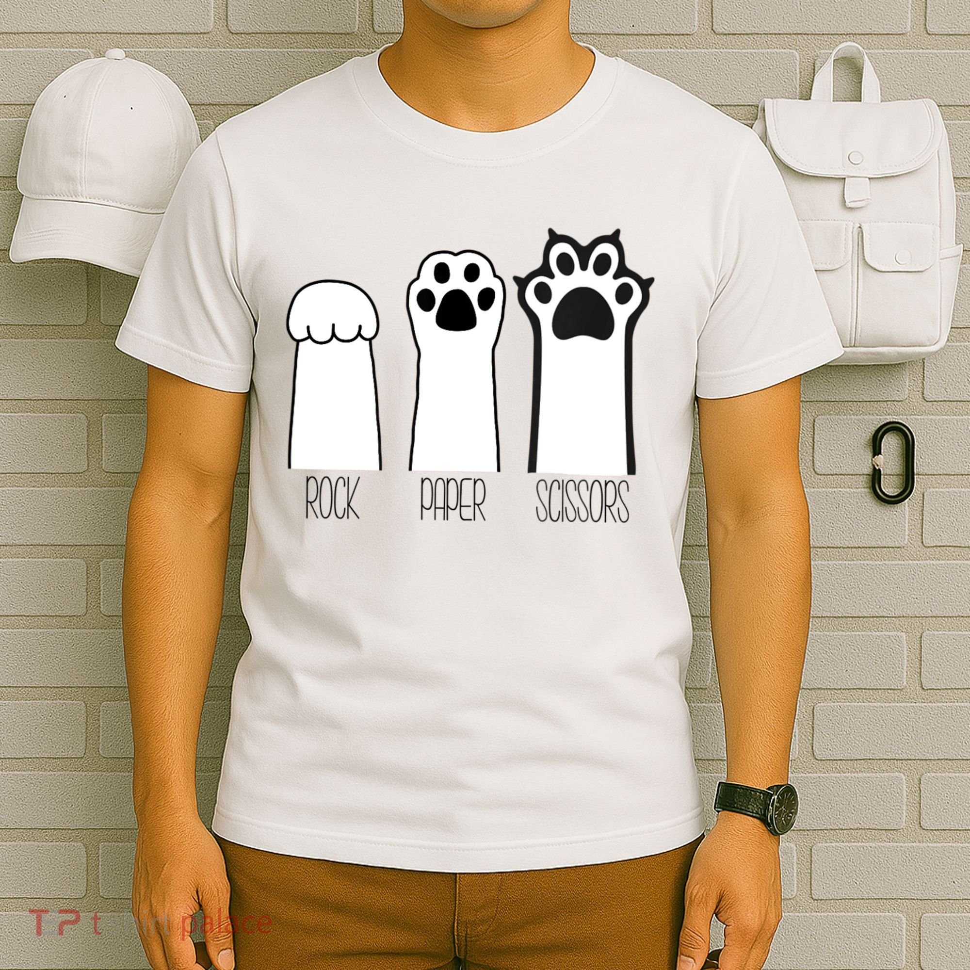 Funny Cat Rock Paper Scissors Cat Paws Cat Lover T-Shirt