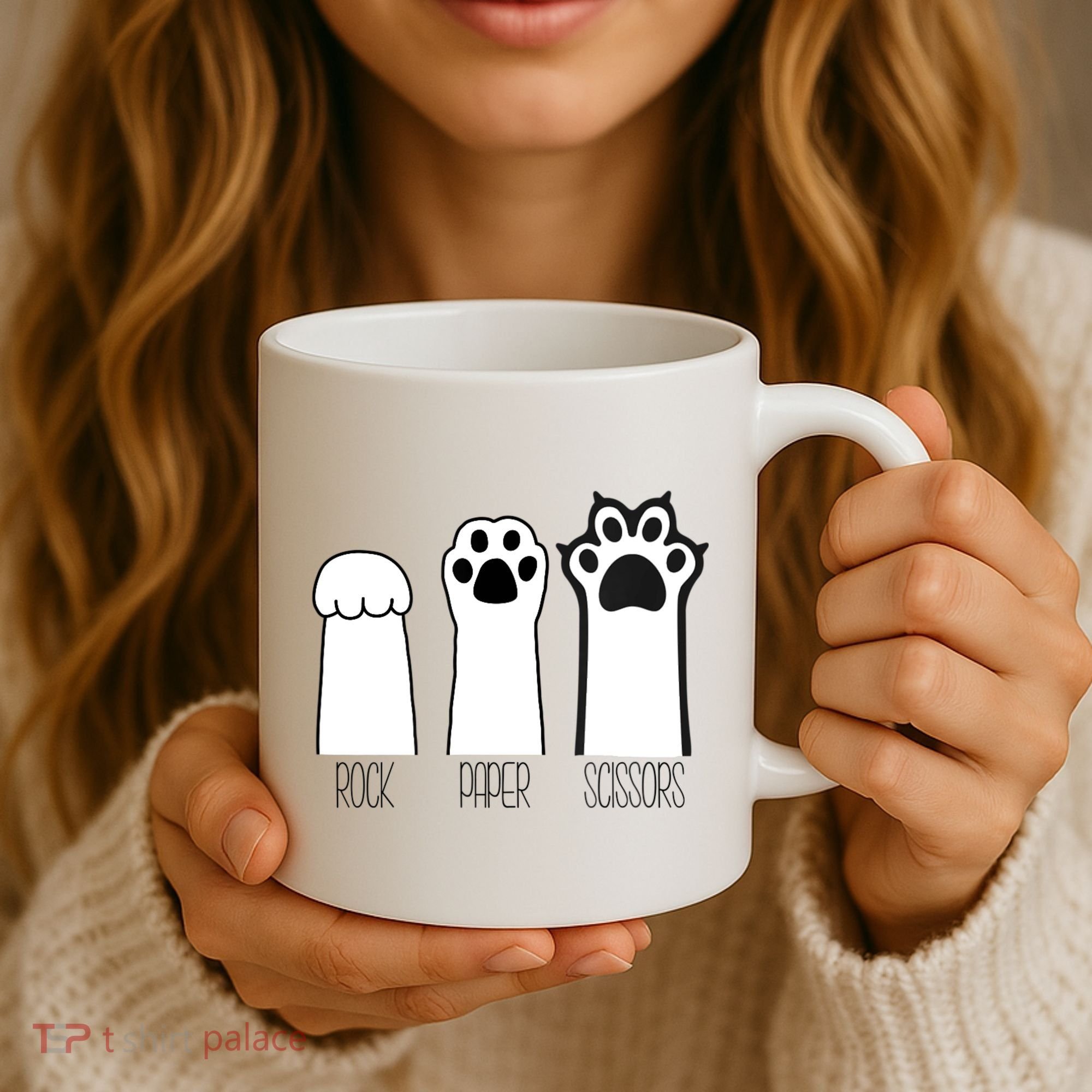 Funny Cat Rock Paper Scissors Cat Paws Cat Lover Coffee Mug