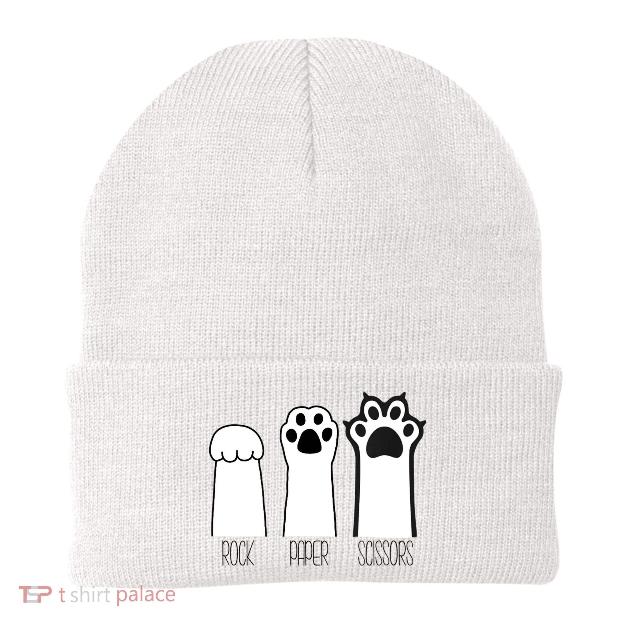 Funny Cat Rock Paper Scissors Cat Paws Cat Lover Beanie