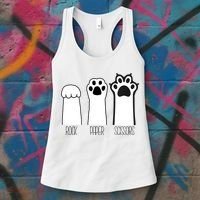 Funny Cat Rock Paper Scissors Cat Paws Cat Lover Women's Tank Top thumb 3