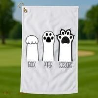 Funny Cat Rock Paper Scissors Cat Paws Cat Lover Golf Towel thumb 1