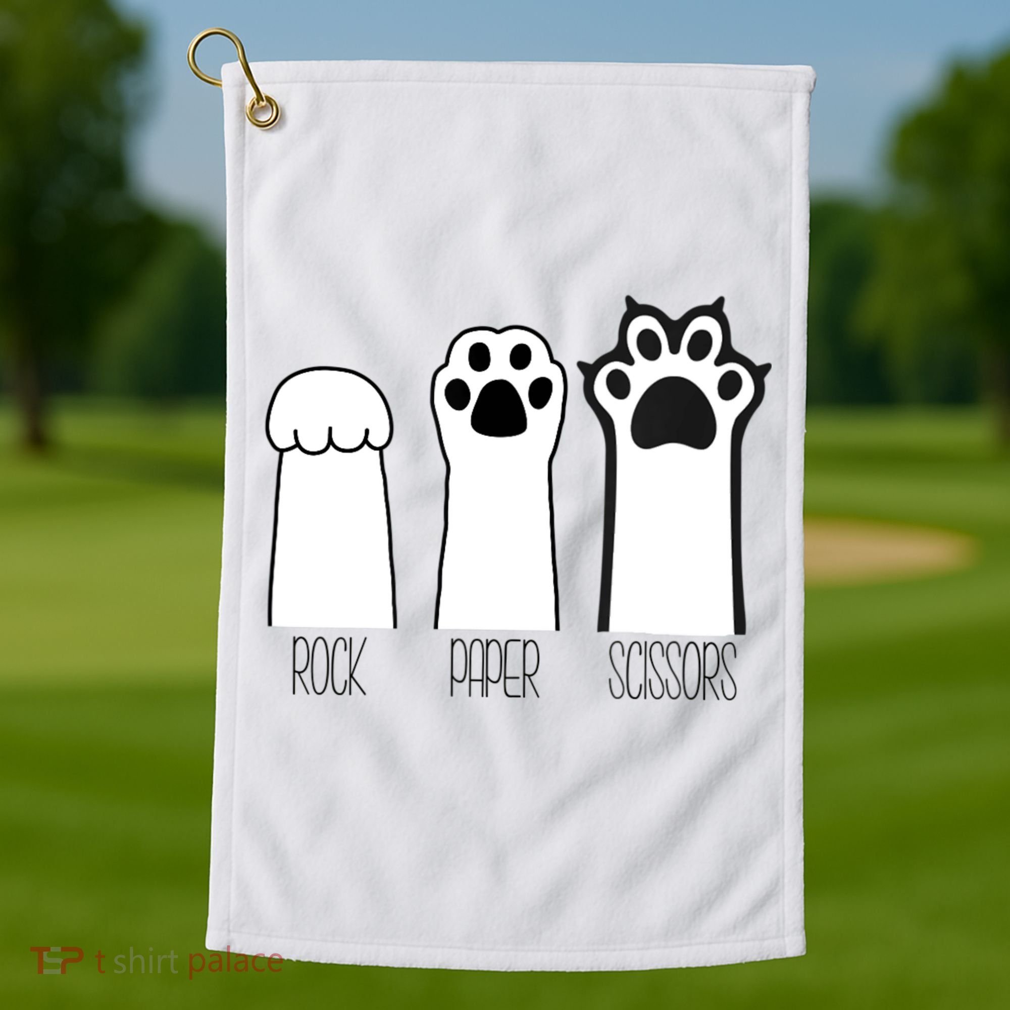 Funny Cat Rock Paper Scissors Cat Paws Cat Lover Golf Towel