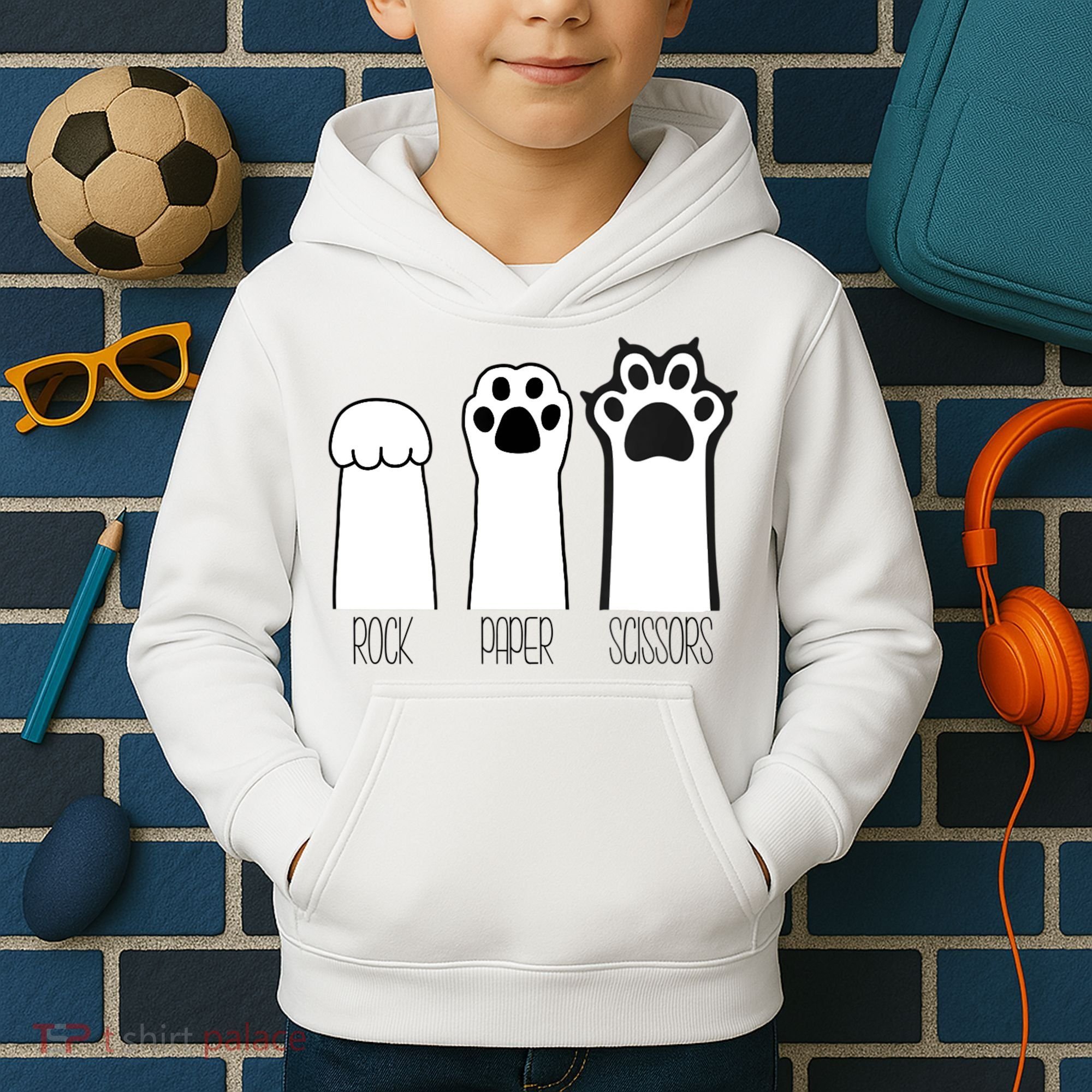 Funny Cat Rock Paper Scissors Cat Paws Cat Lover Kids Hoodie