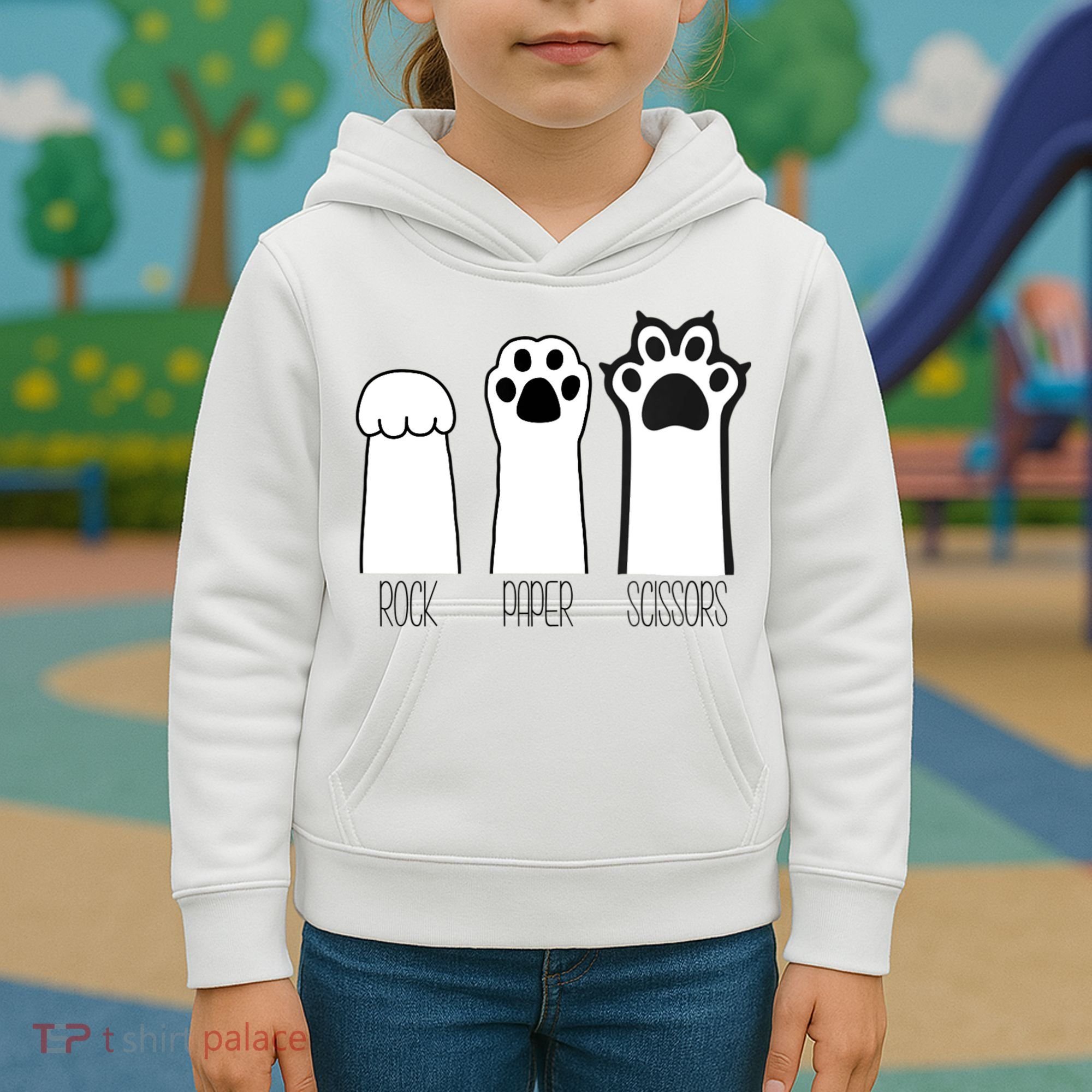 Funny Cat Rock Paper Scissors Cat Paws Cat Lover Kids Hoodie