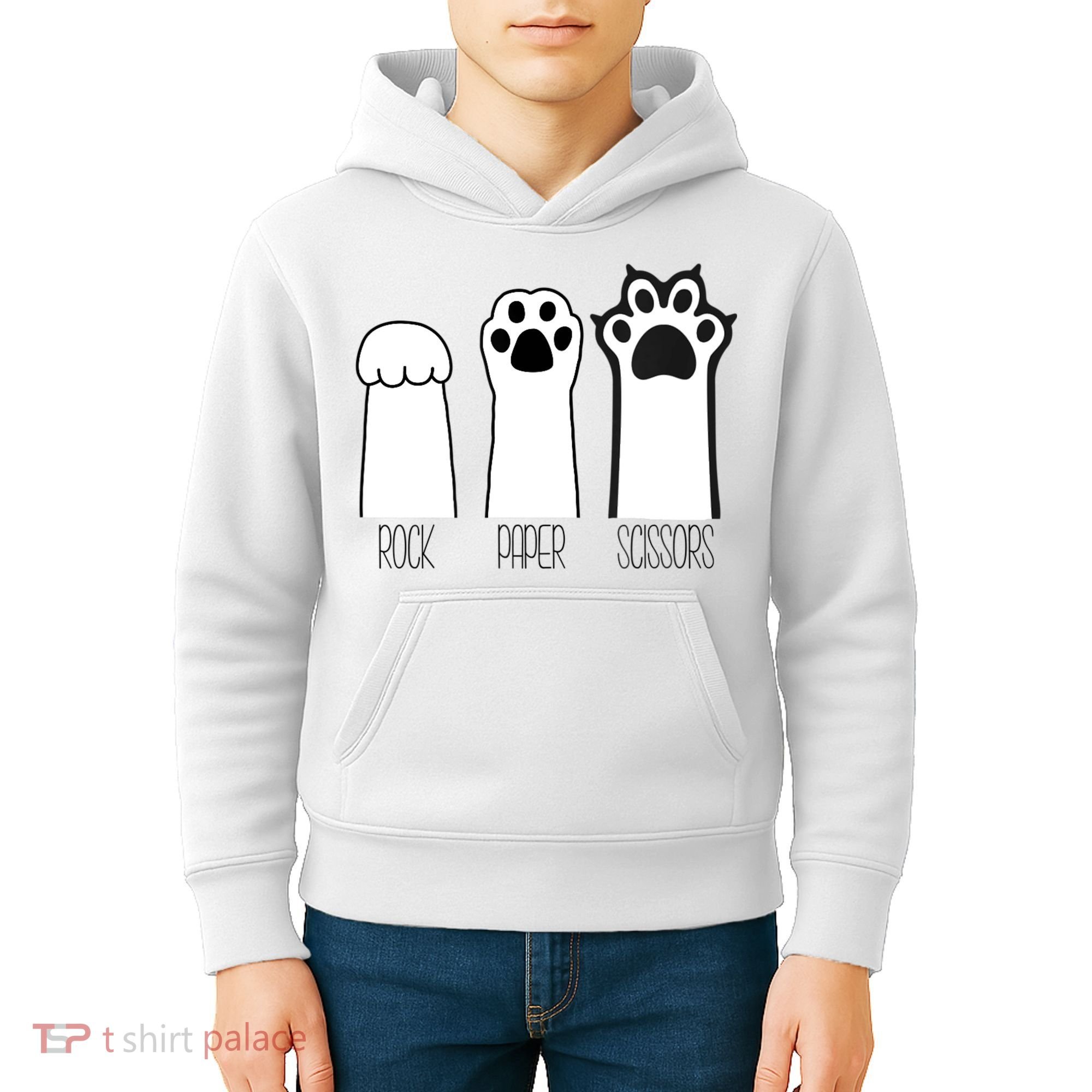 Funny Cat Rock Paper Scissors Cat Paws Cat Lover Kids Hoodie