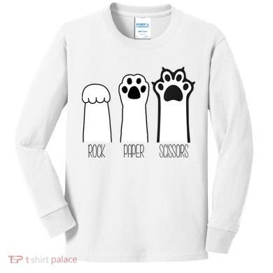 Funny Cat Rock Paper Scissors Cat Paws Cat Lover Kids Long Sleeve Shirt