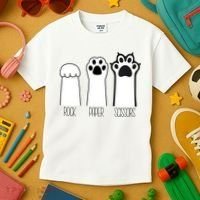 Funny Cat Rock Paper Scissors Cat Paws Cat Lover Kids T-Shirt thumb 3