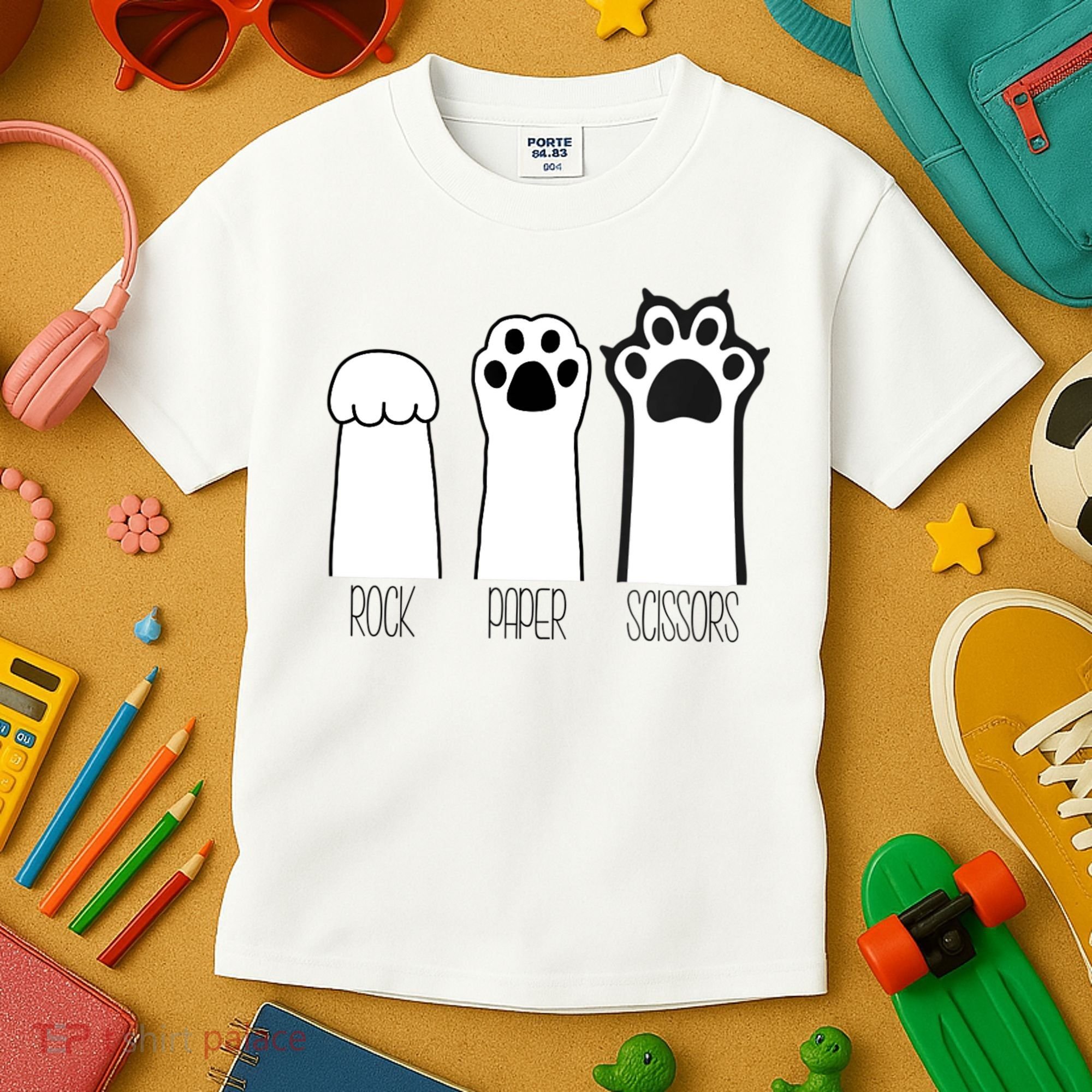 Funny Cat Rock Paper Scissors Cat Paws Cat Lover Kids T-Shirt
