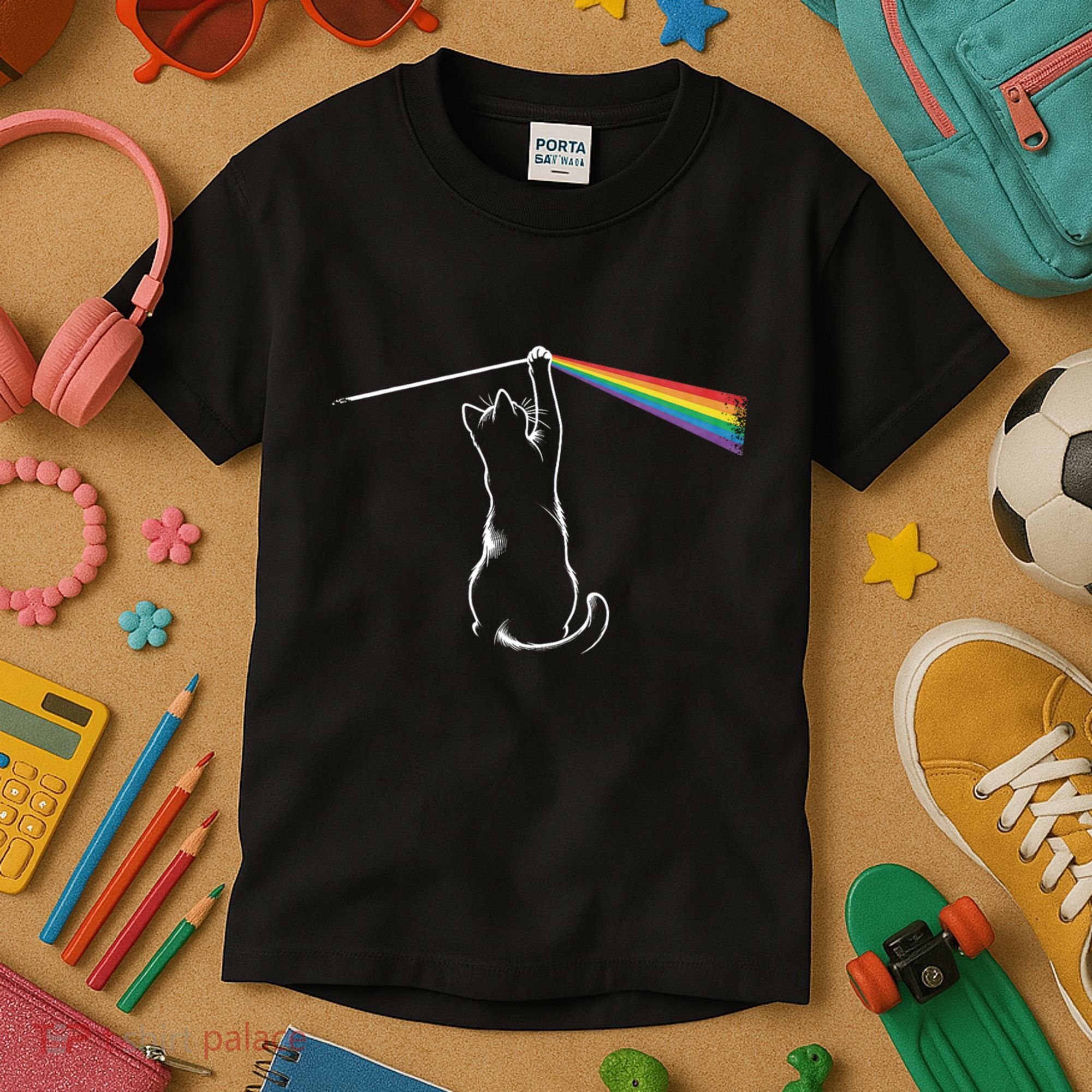 Funny Cat Rock Music Gift Funny Cat Kids T-Shirt