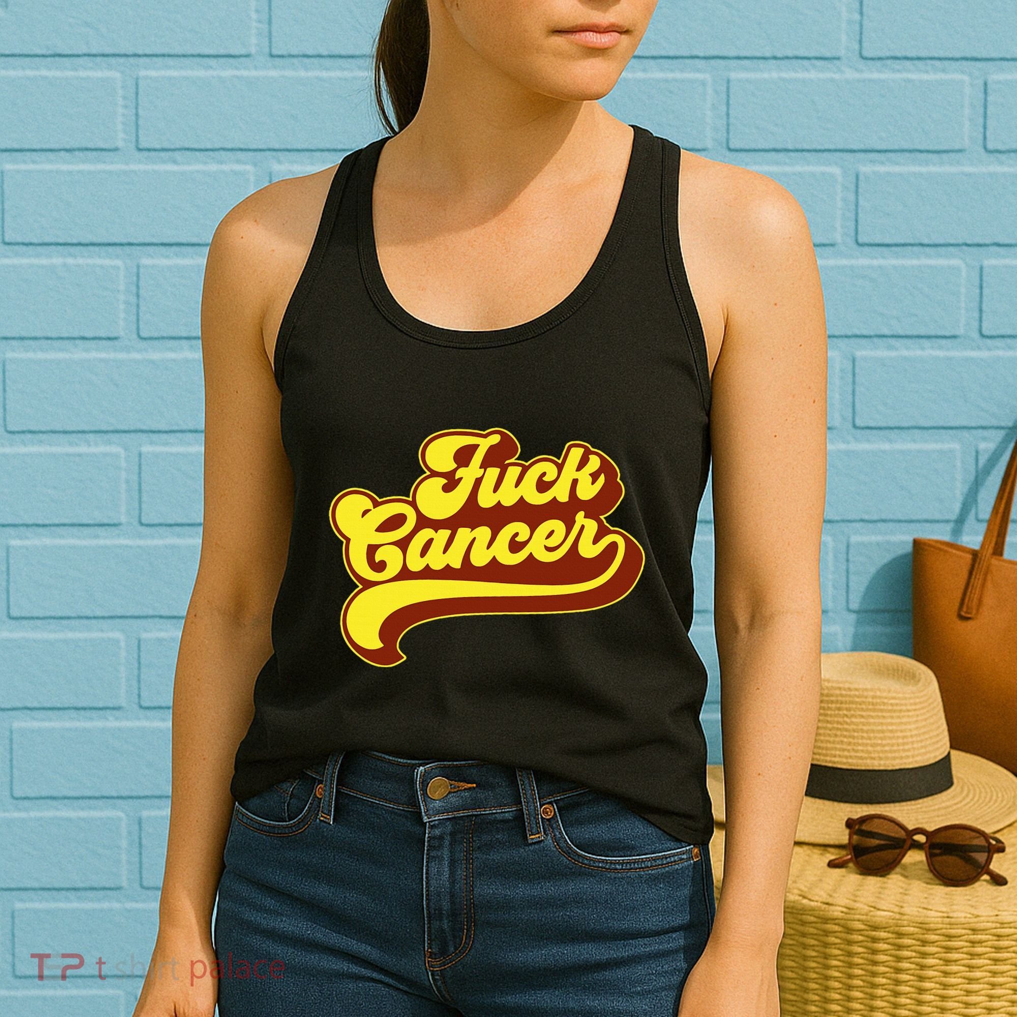 Fuck Cancer Retro 70s Gift For Cancer Survivor Women's Tank Top