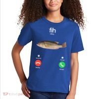 Fih Calling Remind Me Message Decline Accept Phone Call Fish Kids T-Shirt thumb 2